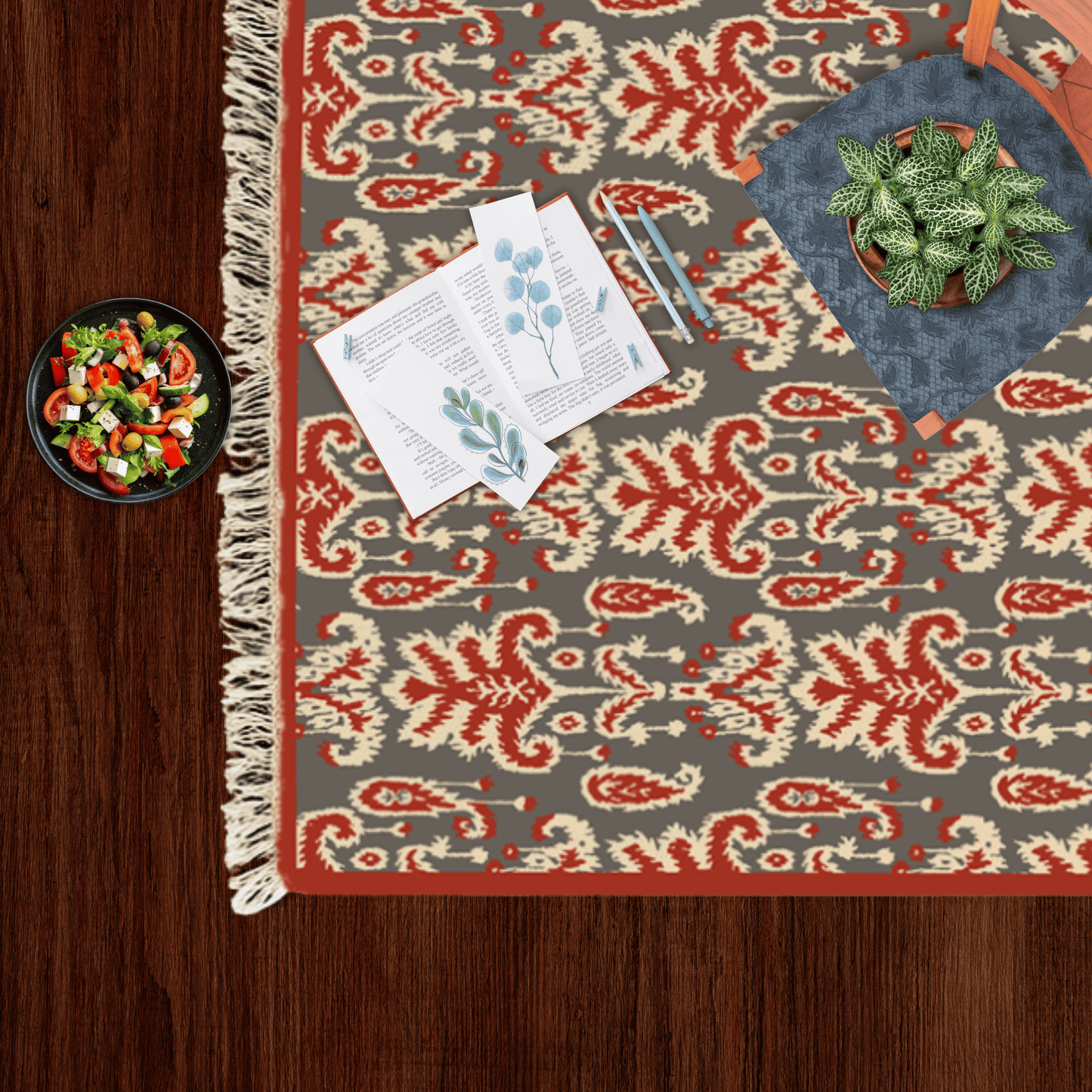 Ikkat Dhurrie Carpet Rugs Floor Mat for Living Area and Bedroom 2x3 Feet - Small