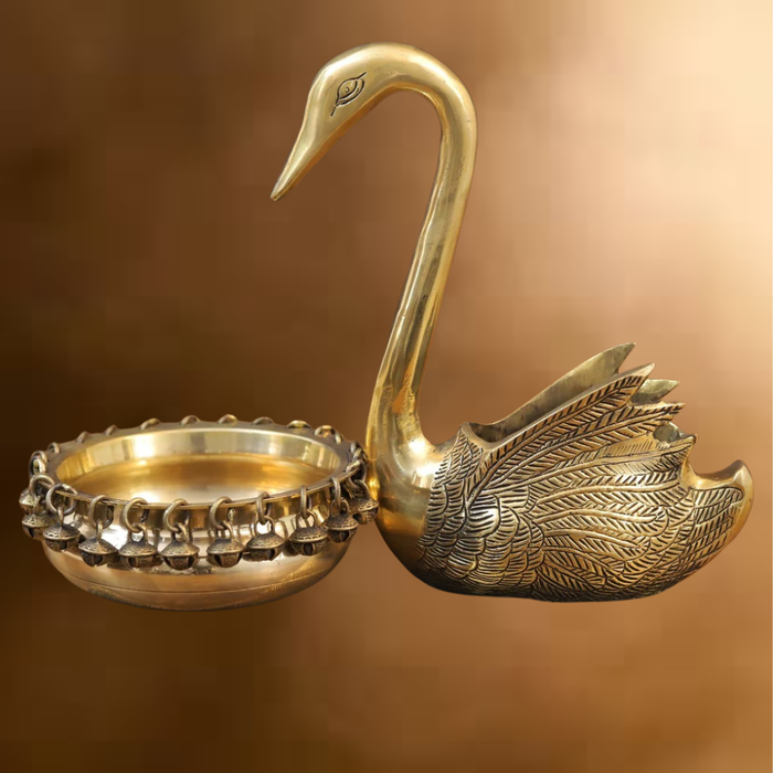 Brass Swan Urli, Golden Finish, 10.5"