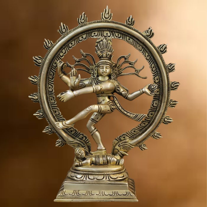 Brass Natraj Idol, Fine Golden Finish 9.5"