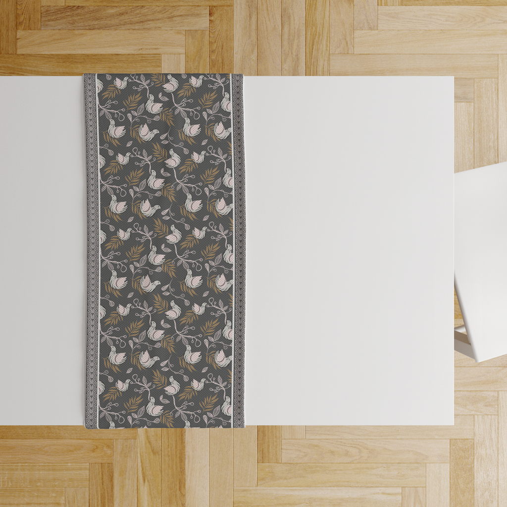 Bloomy Bird Grey | Table Runner/ Table Linen| Premium Quality| Kitchen Linen image 2