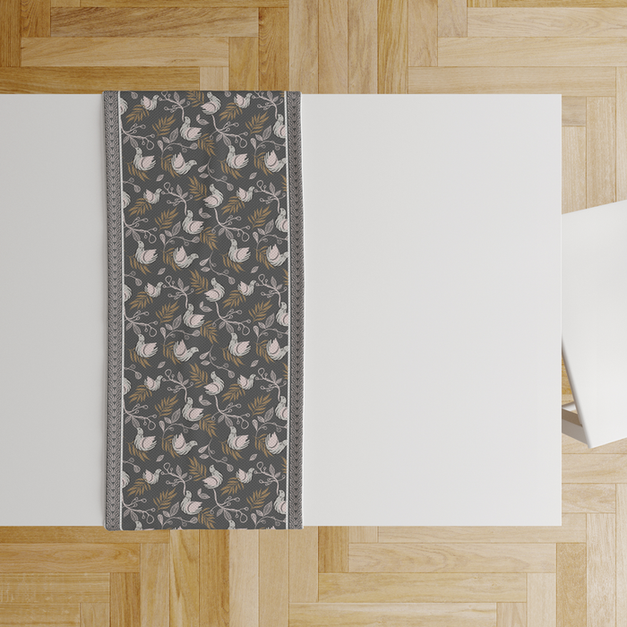 Bloomy Bird Grey | Table Runner/ Table Linen| Premium Quality| Kitchen Linen image 2