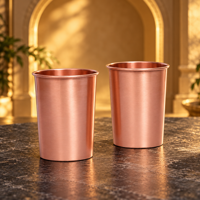 Pure Copper Plain Water Glass Set of 2 – Polished Tumbler, 300 ml