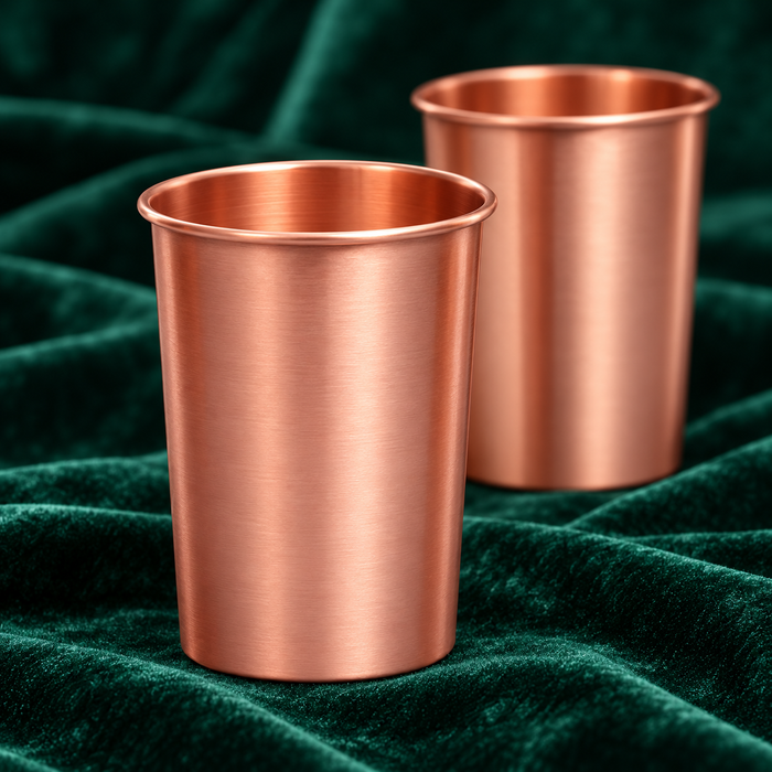 Pure Copper Plain Water Glass Set of 2 – Polished Tumbler, 300 ml