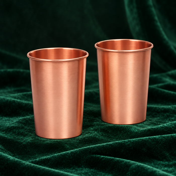 Pure Copper Plain Water Glass Set of 2 – Polished Tumbler, 300 ml