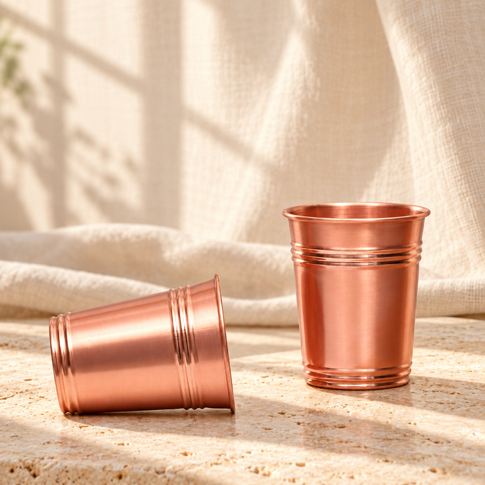 Pure Copper Water Glass Set of 2 – Ring Design Tumbler, 300 ml