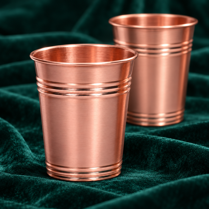 Pure Copper Water Glass Set of 2 – Ring Design Tumbler, 300 ml