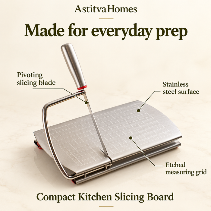 Compact Stainless Steel Kitchen Slicing Board with Cutting Guide, view 2