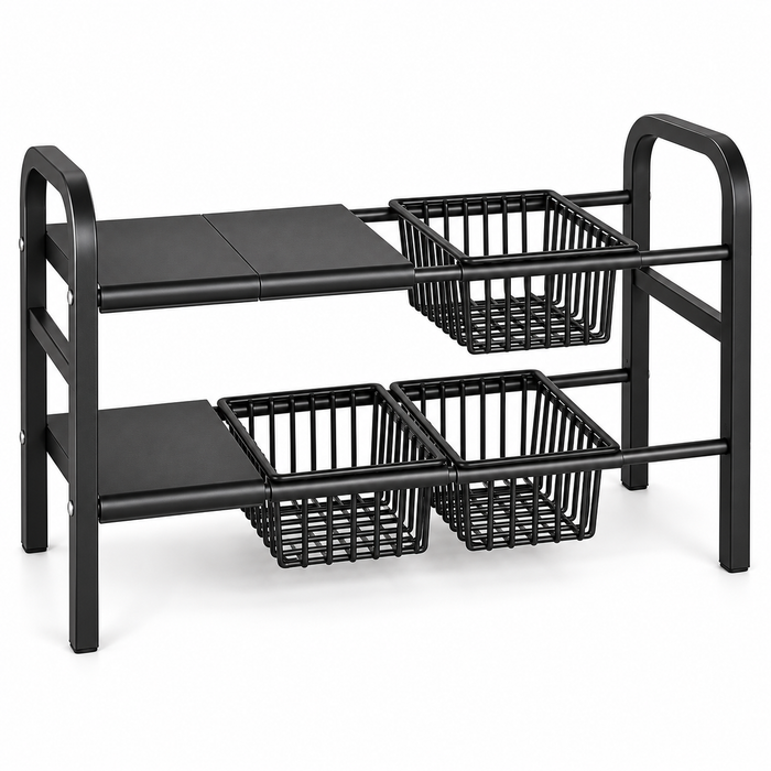 2 Layer Expandable Under Sink Storage Rack – Stainless Steel with 4 Baskets, view 3