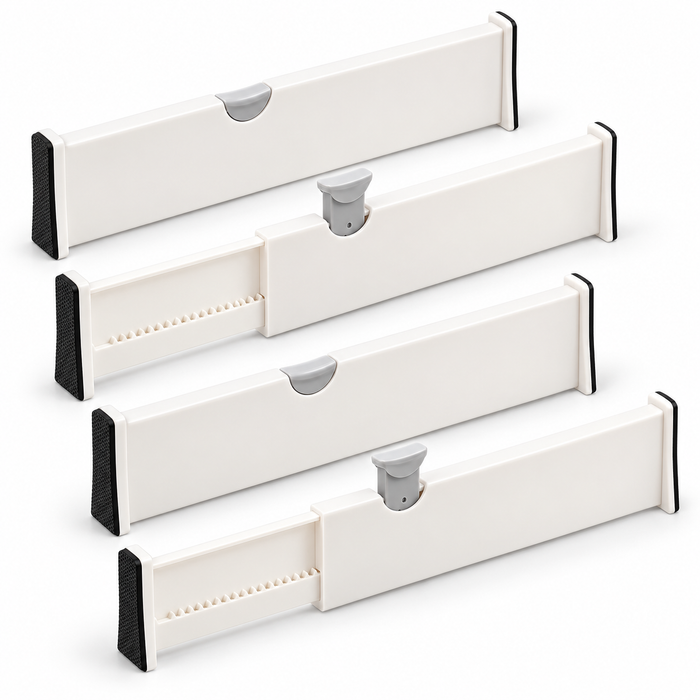 Adjustable Drawer Dividers Set of 4 – Expandable 28.1 to 44.4 cm, White