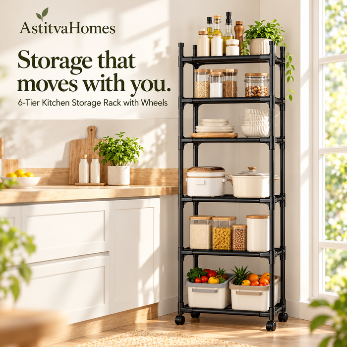 Multi-Layer Kitchen Storage Trolley Rack with Wheels – Black Iron, 170 cm, view 4