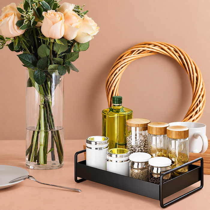 Black Metal Countertop Kitchen Rack Tray – Glossy Finish, 33 x 20 x 9 cm