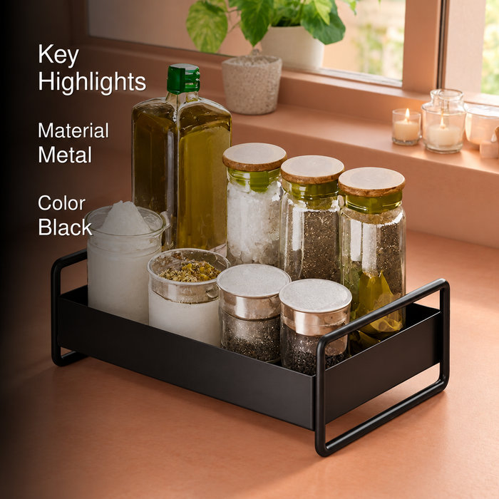 Black Metal Countertop Kitchen Rack Tray – Glossy Finish, 33 x 20 x 9 cm, view 2