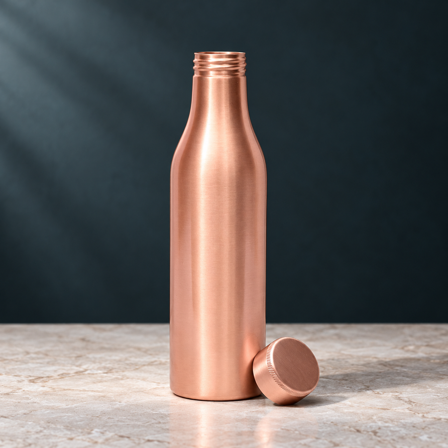 Pure Copper Water Bottle 1000 ml – Leak-Proof Lid, Plain Matte Polish Finish