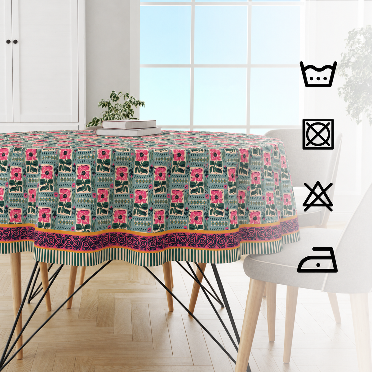Gulabi Garden Tablecloth for 6 Seater Dining Table | Cotton