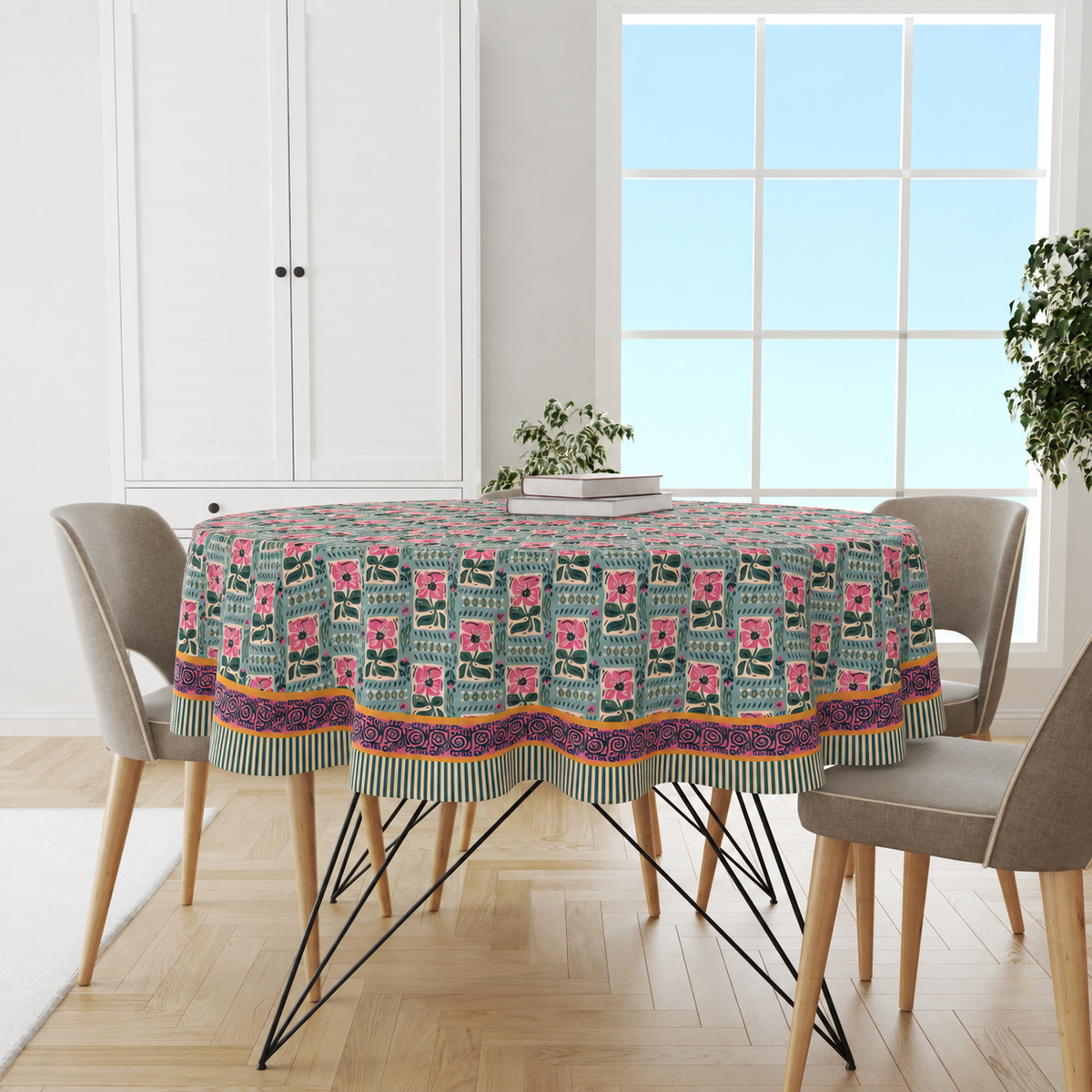 Gulabi Garden Tablecloth for 6 Seater Dining Table | Cotton