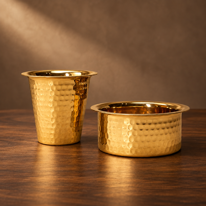 Brass Hammered Dabra Set with Tumbler & Bowl