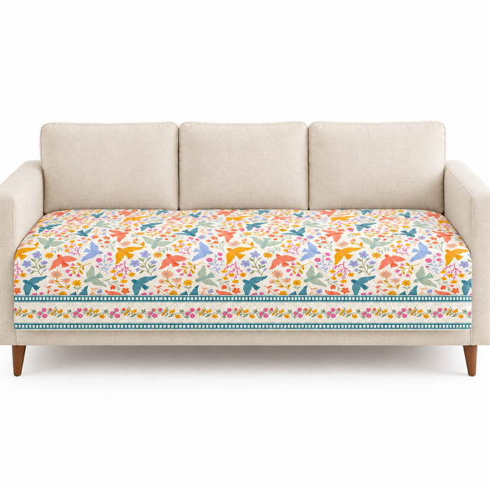 Colourful Birds Garden Printed Quilted Sofa Mat – 1 Seater, 2 Seater, 3 Seater