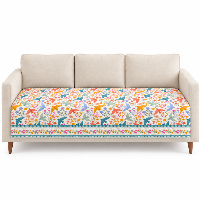 Colourful Birds Garden Printed Quilted Sofa Mat – 1 Seater, 2 Seater, 3 Seater