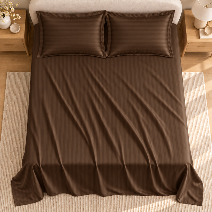 Dark Brown Satin Bedsheet with 2 Pillow Covers – 93 x 108 Inches