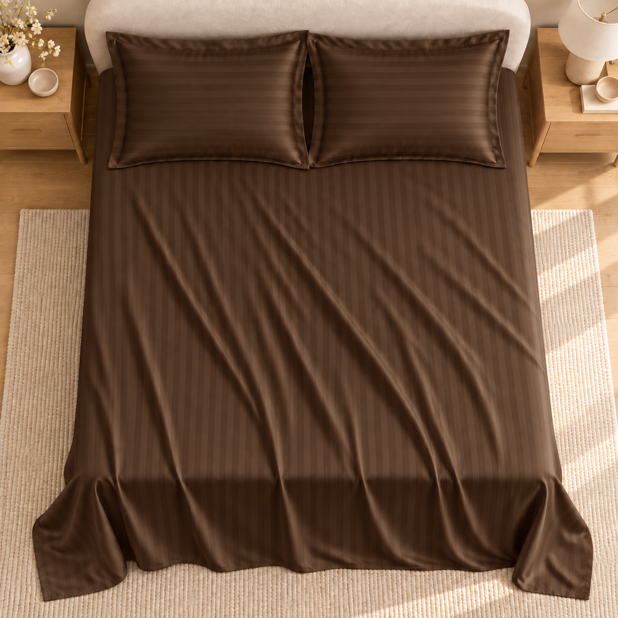 Dark Brown Satin Bedsheet with 2 Pillow Covers – 93 x 108 Inches