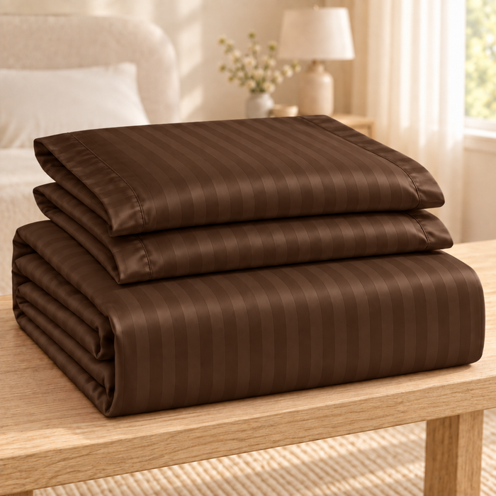 Dark Brown Satin Bedsheet with 2 Pillow Covers – 93 x 108 Inches