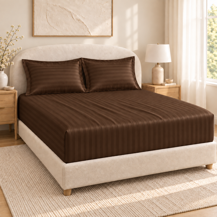 Dark Brown Satin Bedsheet with 2 Pillow Covers – 93 x 108 Inches