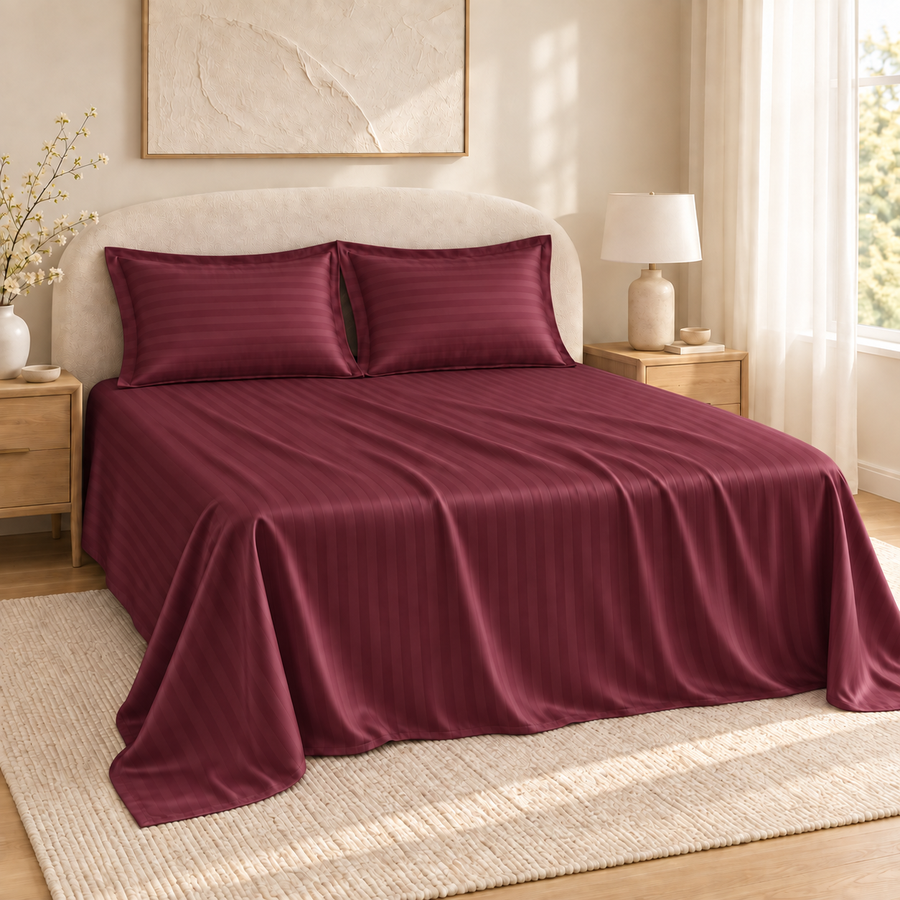 Wine Satin Bedsheet with 2 Pillow Covers – 93 x 108 Inches