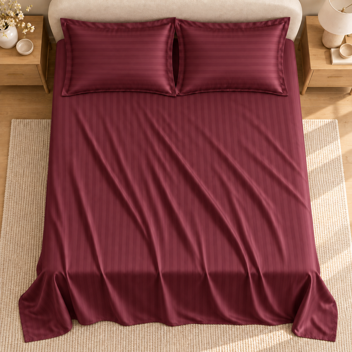 Wine Satin Bedsheet with 2 Pillow Covers – 93 x 108 Inches
