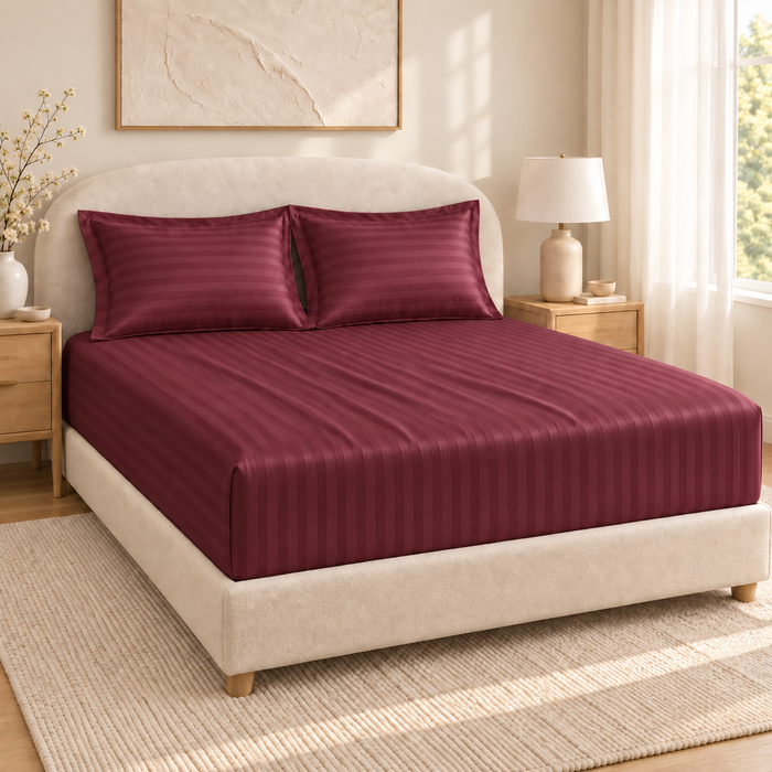 Wine Satin Bedsheet with 2 Pillow Covers – 93 x 108 Inches