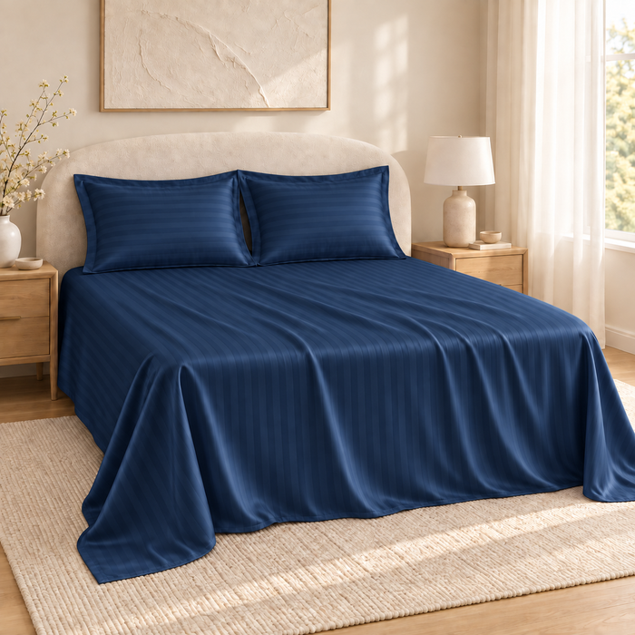 Navy Blue Satin Bedsheet with 2 Pillow Covers – 93 x 108 Inches