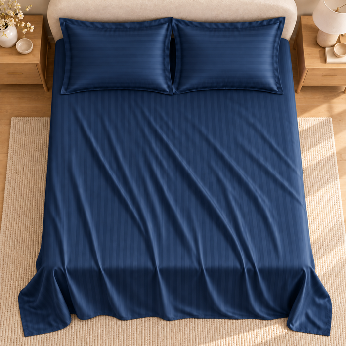 Navy Blue Satin Bedsheet with 2 Pillow Covers – 93 x 108 Inches