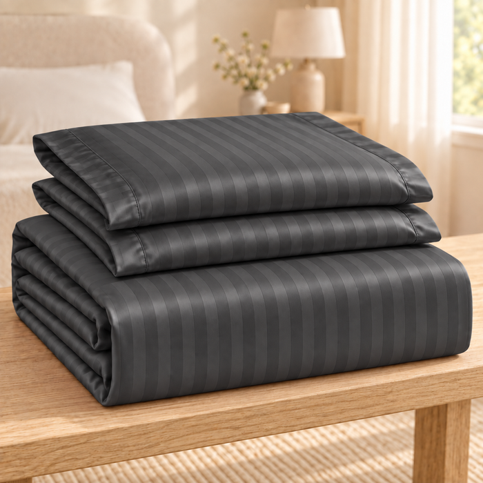 Dark Gray Satin Bedsheet with 2 Pillow Covers – 93 x 108 Inches