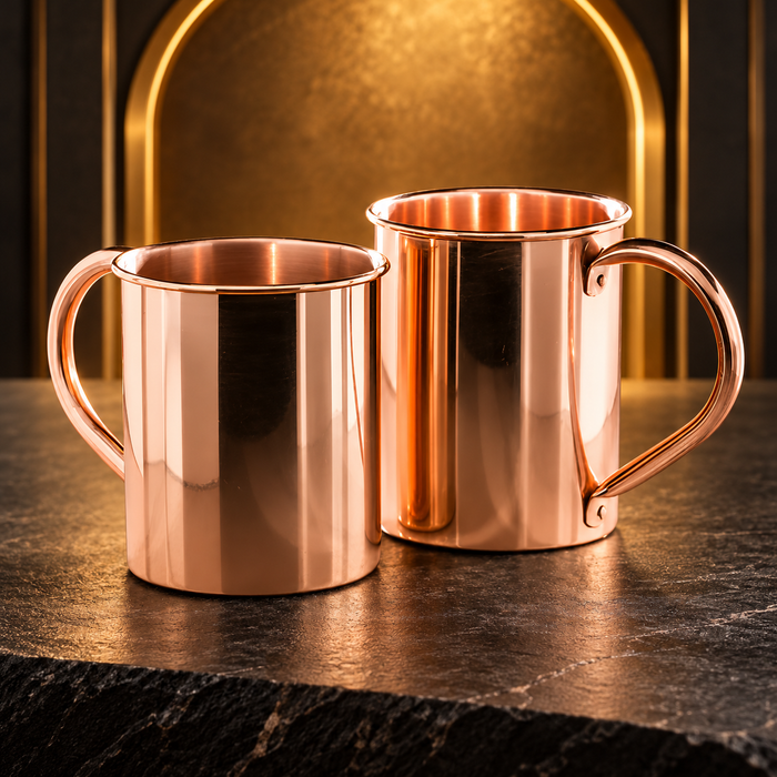 Pure Copper Mug Set of 2 – 400 ml (14 oz) with Copper Handle, Glossy Finish