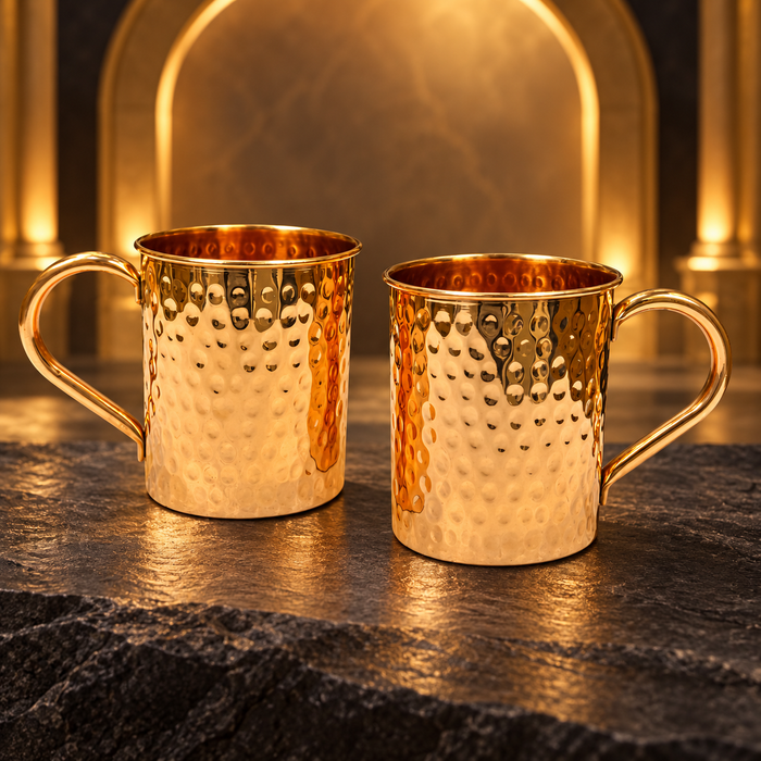 Hammered Pure Copper Mug 400 ml (14 oz) with Copper Handle