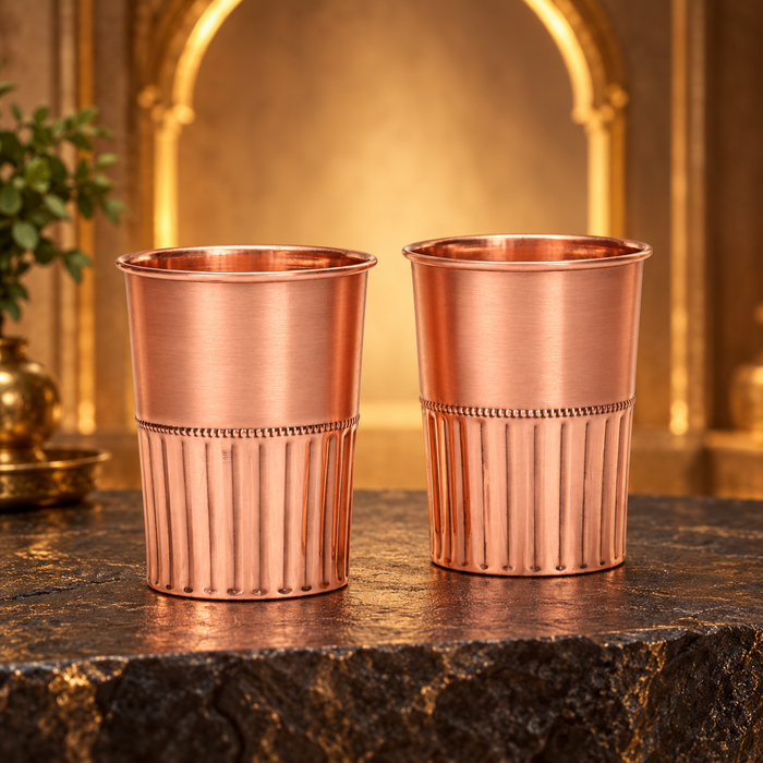 Pure Copper Water Glass Set of 2 – Half Rope Design Tumbler, 300 ml