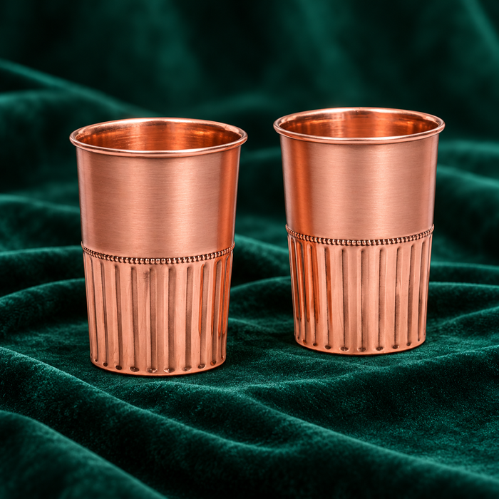 Pure Copper Water Glass Set of 2 – Half Rope Design Tumbler, 300 ml