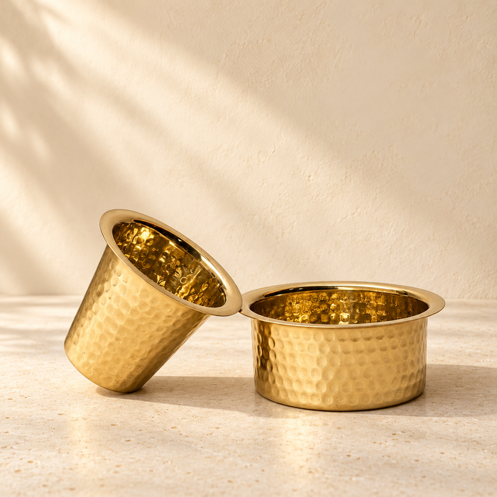 Brass Hammered Dabra Set with Tumbler & Bowl