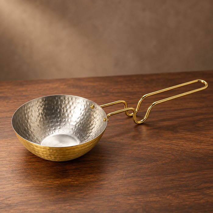 Brass Hammered Tadka Pan with Wire Handle