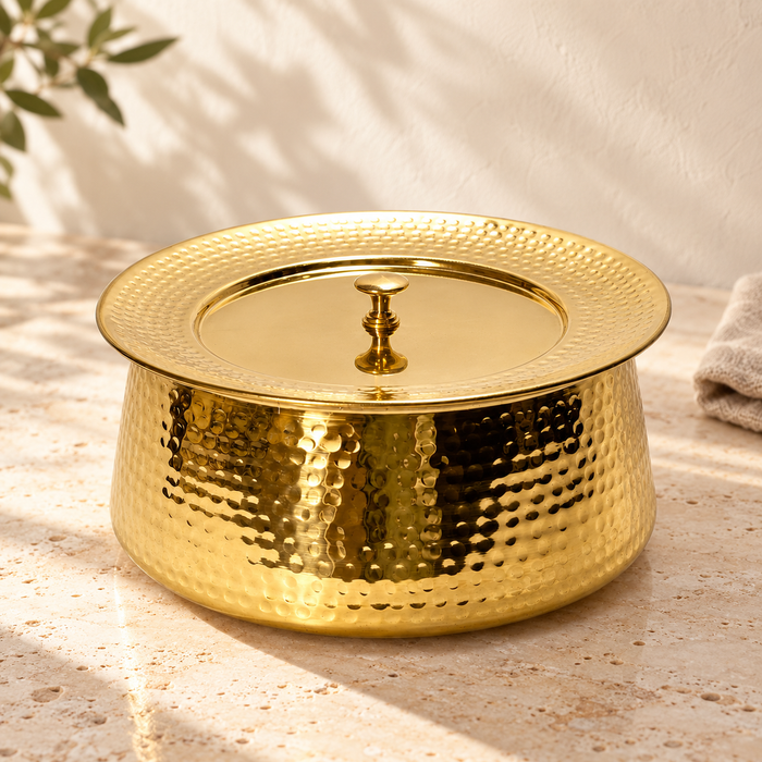 Brass Hammered Biryani Handi with Lid