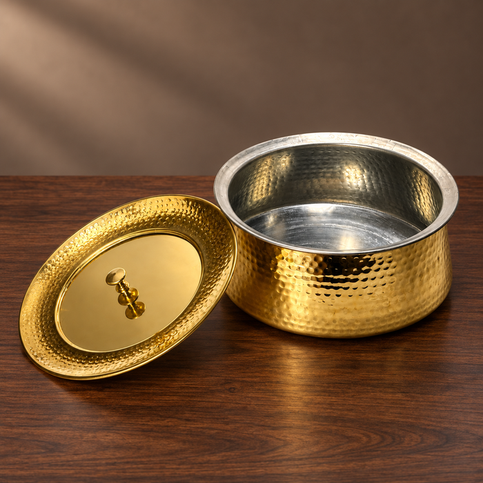 Brass Hammered Biryani Handi with Lid