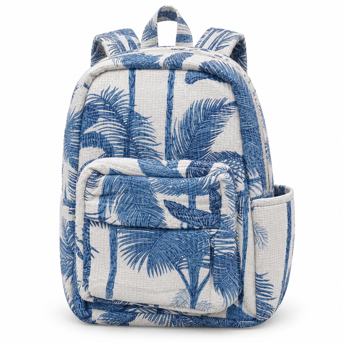 Blue Palm Print Kinder Multipurpose Kids Backpack – Quilted Cotton