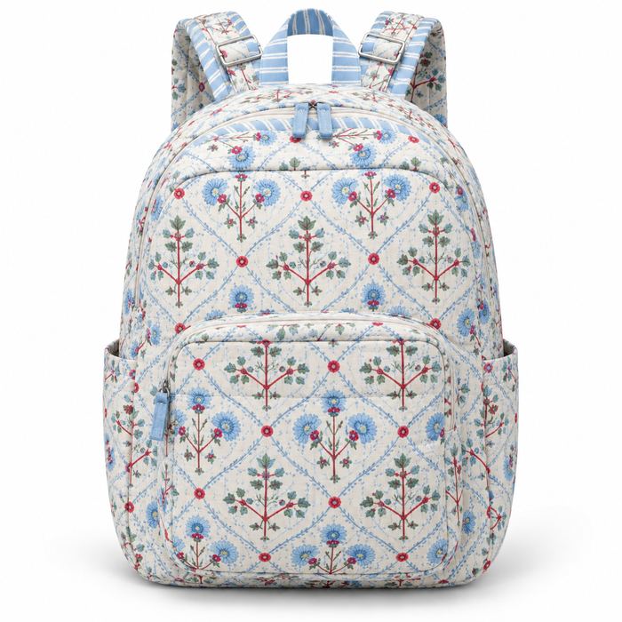 Blue Floral Print Kinder Multipurpose Kids Backpack – Quilted Cotton
