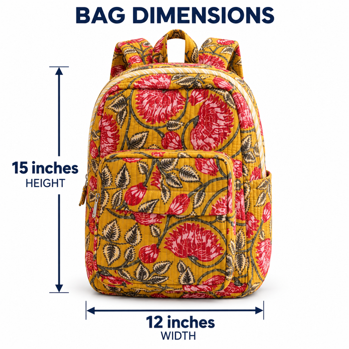 Mustard Floral Print Kinder Multipurpose Kids Backpack – Quilted Cotton