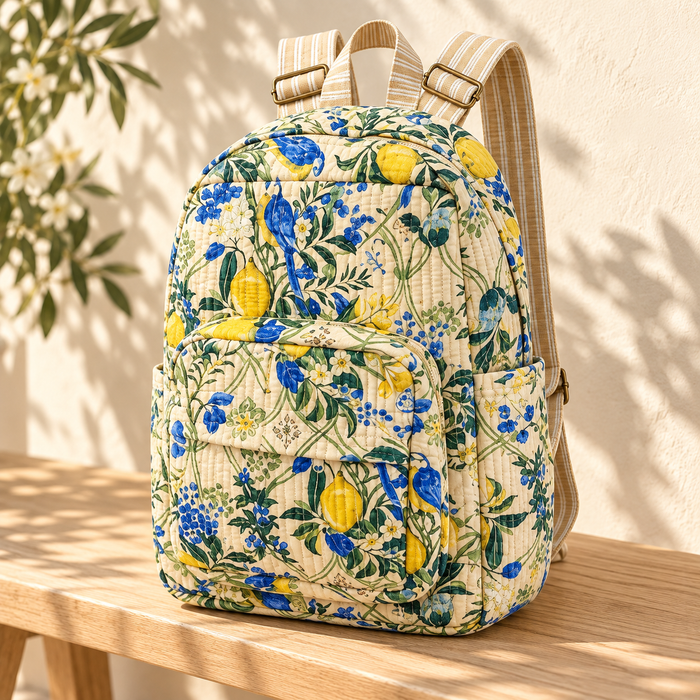 Lemon Garden Print Kinder Multipurpose Kids Backpack – Quilted Cotton