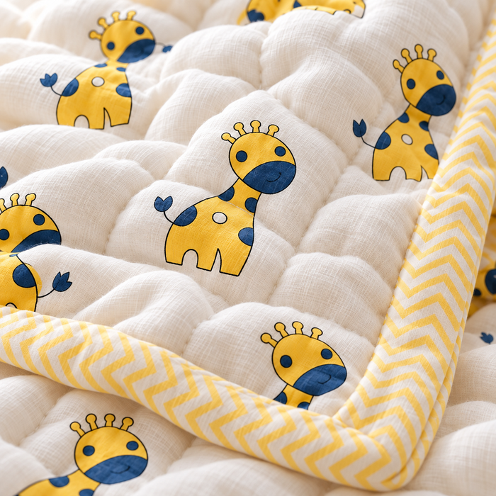 Yellow Giraffe Print Soft Malmal Kids Single Bed Razai – 100% Cotton