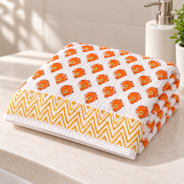 Orange Chick Print Hand Block Printed Kids Bath Towel – Waffle Cotton