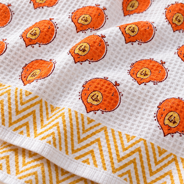 Orange Chick Print Hand Block Printed Kids Bath Towel – Waffle Cotton