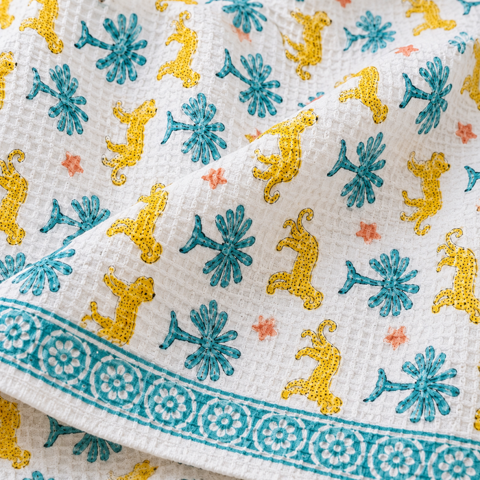Yellow Leopard Print Hand Block Printed Kids Bath Towel – Waffle Cotton
