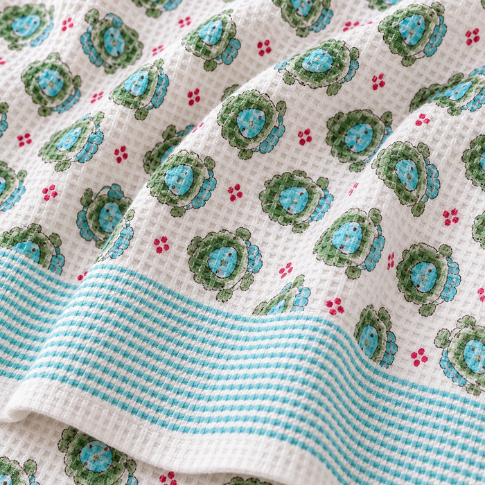 Green Turtle Print Hand Block Printed Kids Bath Towel – Waffle Cotton