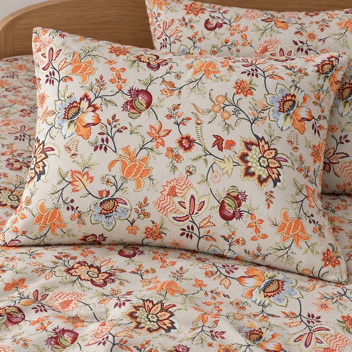 Terracotta Orange Floral Cotton King Size Bedsheet with 2 Pillow Covers – 100 x 108 Inches